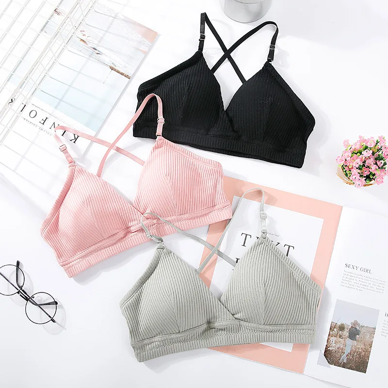 Новинка, Женский хлопковый бюстгальтер без косточек, сексуальное нижнее белье, интимный бюстгальтер, чашечки 3/4, укороченный топ, мягкие бюстгальтеры без подкладки