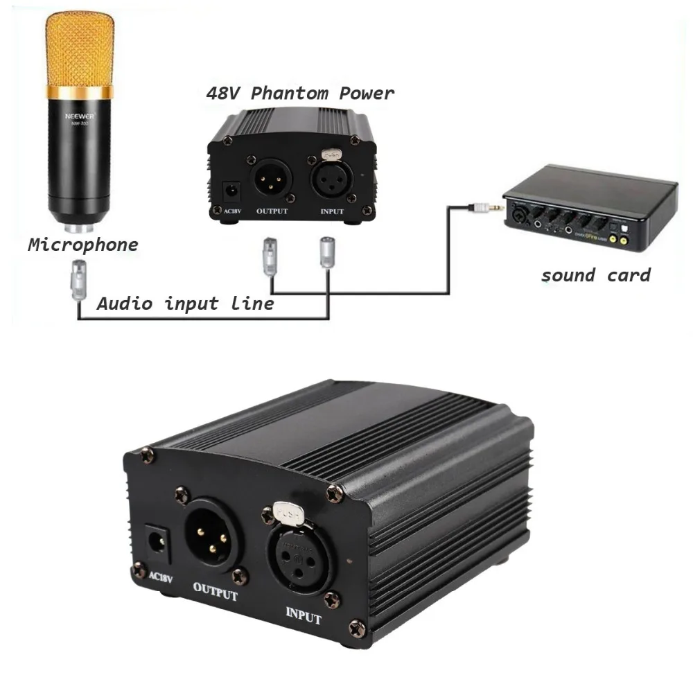 

48В фантомный источник питания для BM 800 студийная запись конденсаторных микрофонов караоке оборудование адаптер XLR 3-контактный микрофонный ...
