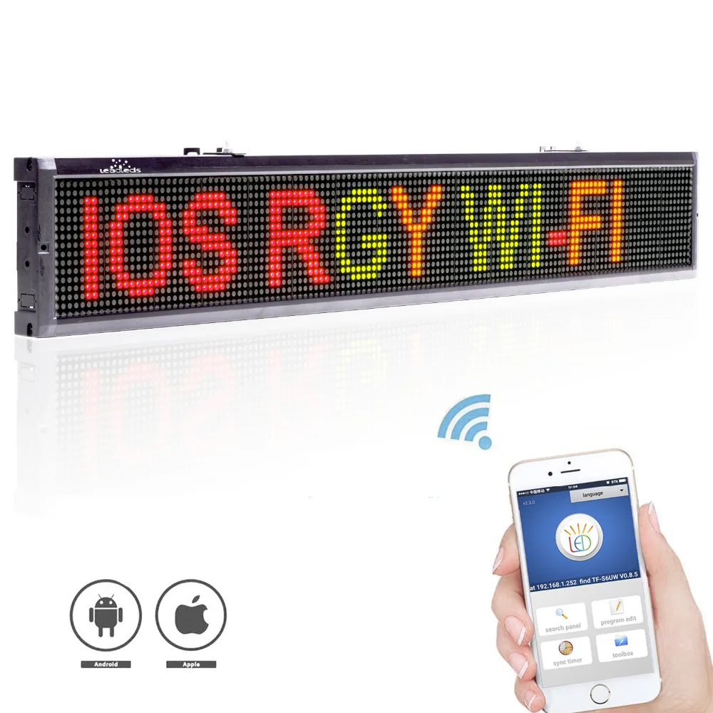 

101cm Multi-color ios - Android Wifi LED sign wireless and usb programmable rolling information P7.62 indoor led display screen