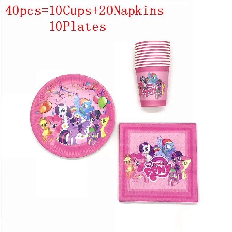 BeiPanZhi 40pcs 40 шт/60 шт My Little Pony тема Девочка День рождения свадьба бумажный стаканчик+ тарелка+ салфетка события вечерние набор бумажной посуды поставка - Цвет: BeiPanZhi 40pcs