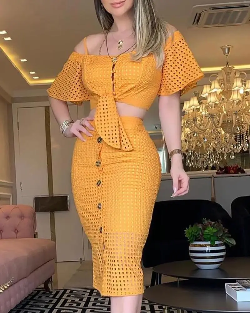 Комплект из 2 предметов: топ с рукавами колокольчиками и юбка сексуальный