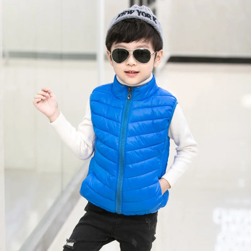blue vest Детская куртка Весенняя верхняя одежда осеннее теплое пуховое пальто с капюшоном для мальчиков и девочек Подростковая парка детская зимняя куртка парки для детей возрастом от 2 до 15 лет - Цвет: blue vest