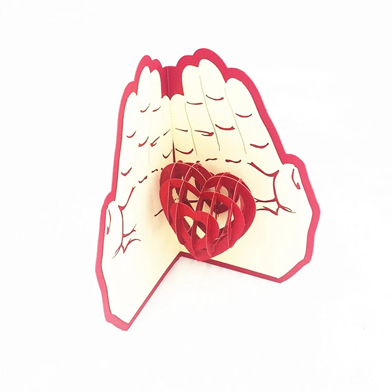 Love In The Hands Romance 3D Pop UP Cards Valentines Day Anniversary Laser Cut Wedding Invitation Greeting With Envelope | Дом и сад