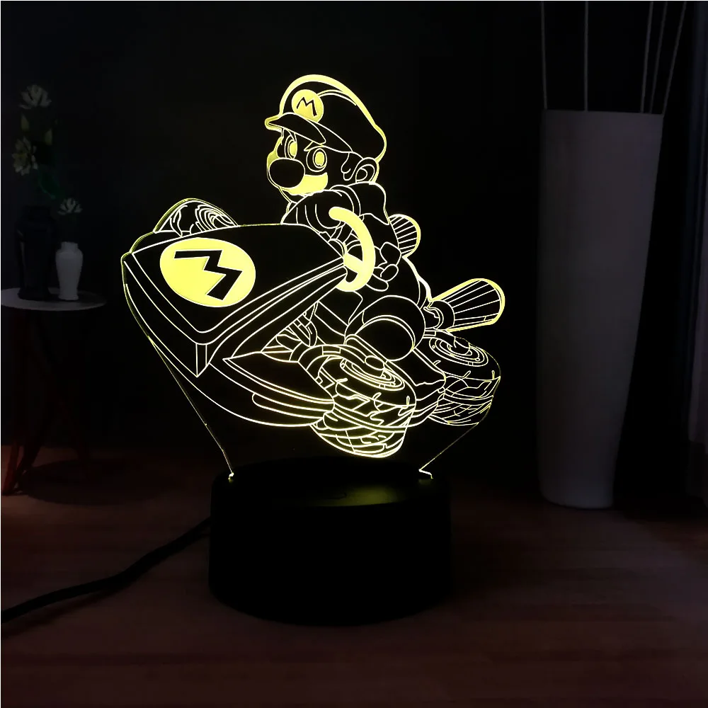 Новая иллюзия 3D милая лампа в виде Марио Новинка USB Touch 7 цветов Изменение светодиодный ночной Светильник для детей подарок