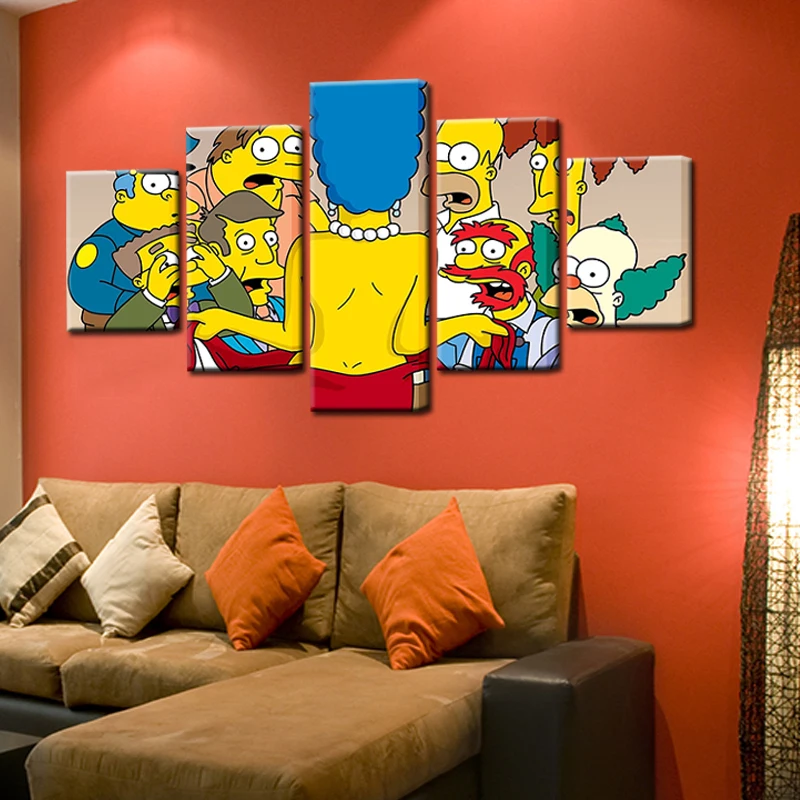 Искусство мультфильм Симпсоны аниме живопись на холсте мультфильмы 5 шт. рамка