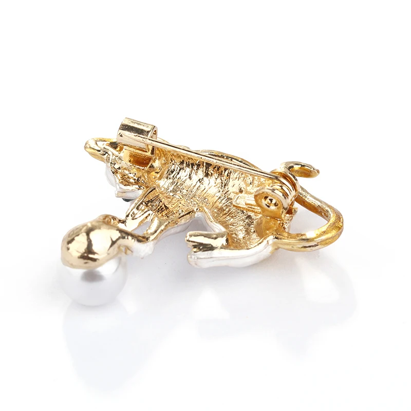 AENSOA имитация жемчуга зеленые глаза Кошка Броши для женщин и мужчин животных