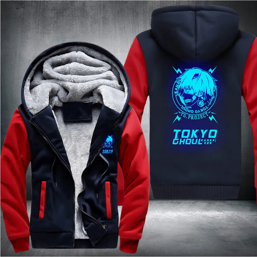 Американский размер аниме Токио вурдалак Кен Kaneki Косплэй синий световой куртка толстовки утепленные пальто с капюшоном