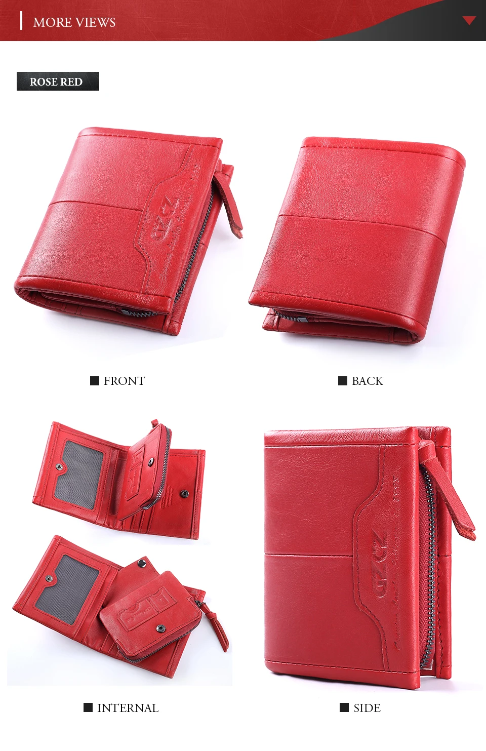 GZCZ женские кошельки из натуральной кожи дизайн Модный женский Кошелек Trifold на молнии для мелочи и фотографий держатель Walet для женщин красный
