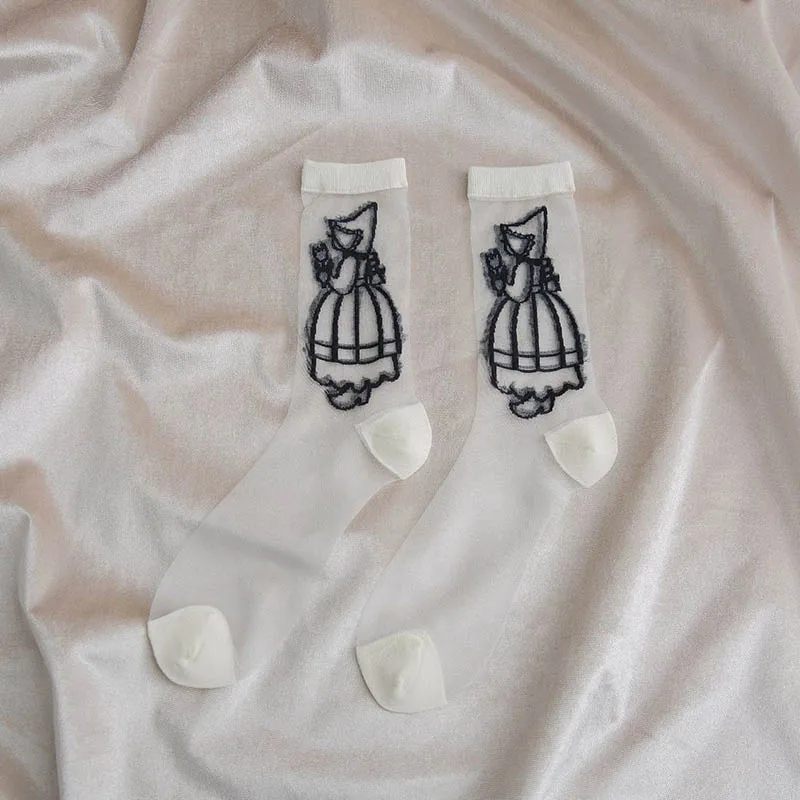 [EIOISAPRA]/2 цвета Модные забавные Женские носочки Тонкие прозрачные шелковые носки