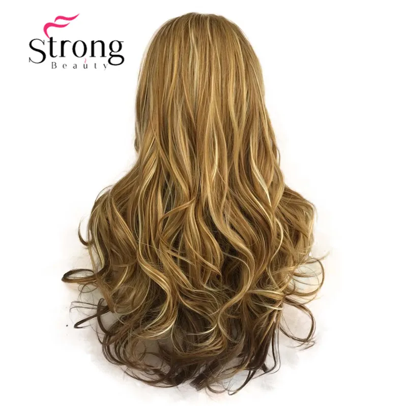 StrongBeauty кружевной передний длинный волнистый Золотой коричневый с светлым жаром ОК полный синтетический парик - Цвет: 144-613