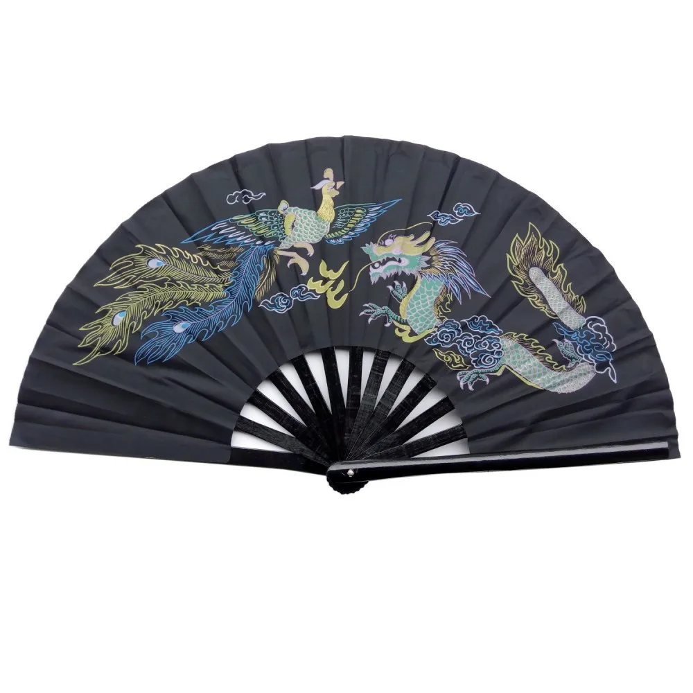 Бамбуковый веер с рисунком дракона Феникса кунг-фу боевой тайчи желтый розовый