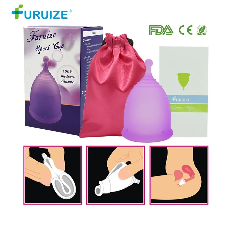 1pcs-bag-box-Purple Furuize Copa менструальная Женская чашка для женской гигиены многоразовая менструальная чашка хорошая, чем подушечки забота о здоровье женский спортивный костюм для чашки - Цвет: 1pcs-bag-box-Purple