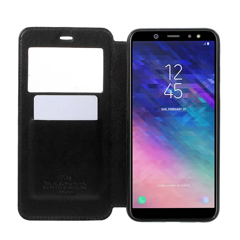 Для Galaxy A6 Plus рев Корея окном View благородный кожа сотовый телефон Обложка для samsung