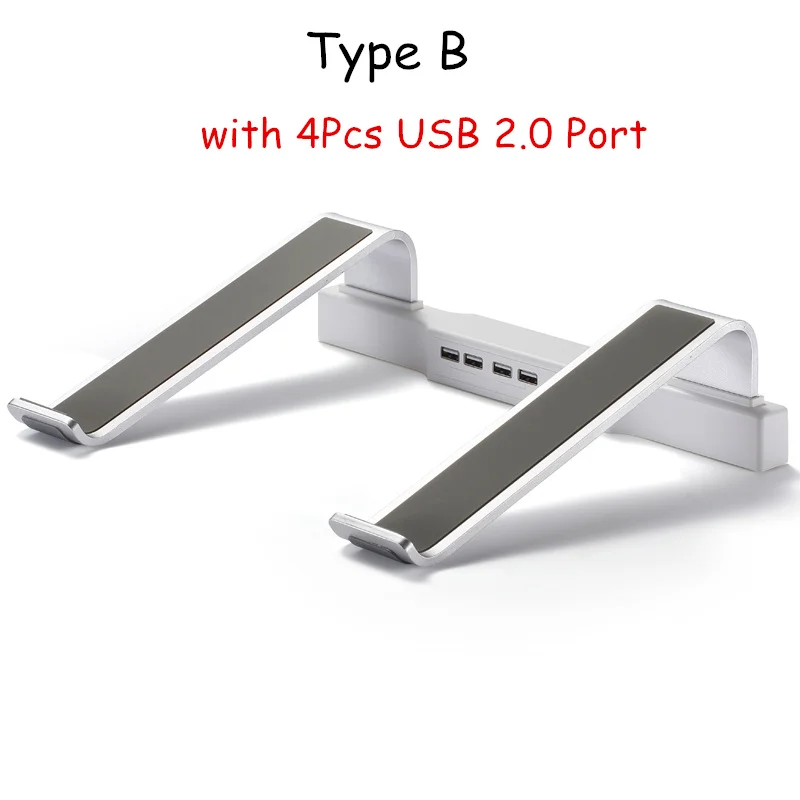 Type B Настольная подставка для ноутбука с 4 usb-портами, алюминиевый Портативный охлаждающий держатель для ноутбука MacBook Air 15,6 дюймов - Цвет: Type B