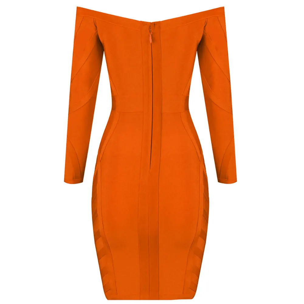 top quality orange long sleeve off shoulder hl bodycon 2018 new arrivals rayon bandage dress | Женская одежда
