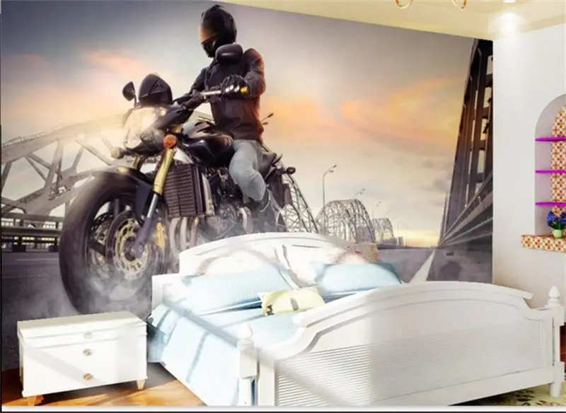 3d фотообои нестандартного размера для гостиной настенная наклейка мотоцикл