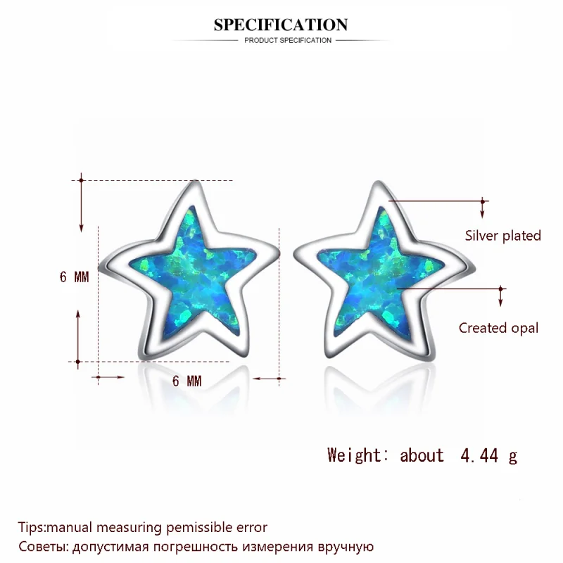 Ayowei Звездный дизайн синий огненный опал Серебряный штамп для женщин