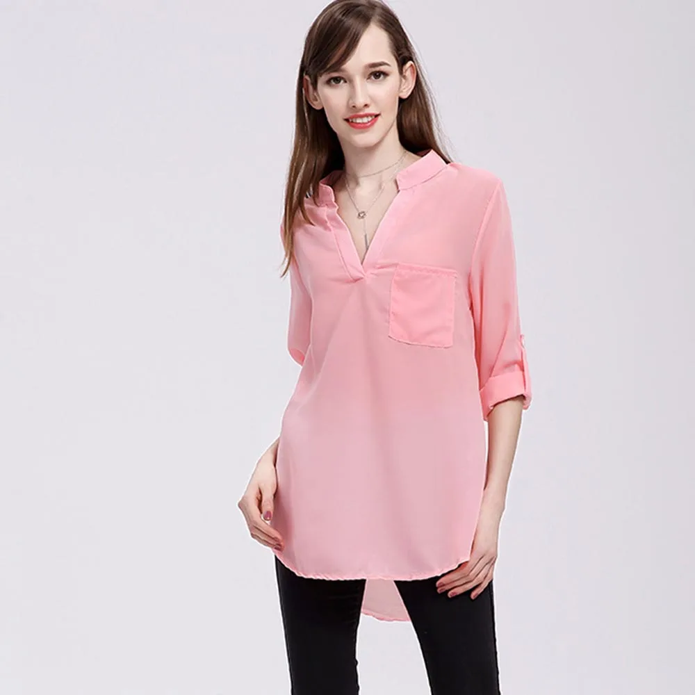 Летняя шифоновая блуза Sexy v-образным вырезом Blusas Mujer De Moda 2018 Женские топы и блузки