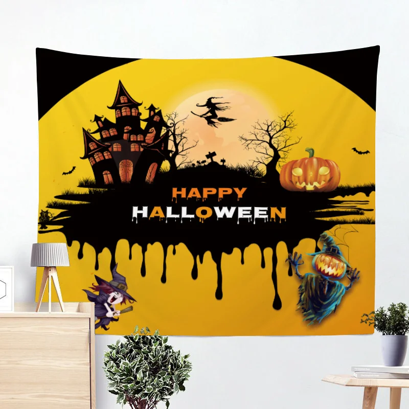 Мультфильм Хэллоуин висит большой гобелен Тыква ведьма метла стены искусства