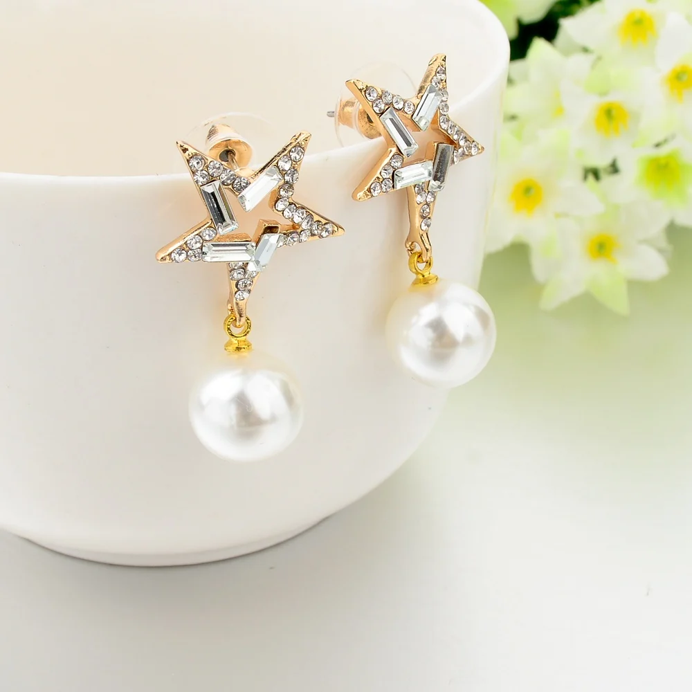 Серьги женские золотистые с кристаллами и звездами 2018|brand earrings for women|earrings womenearrings