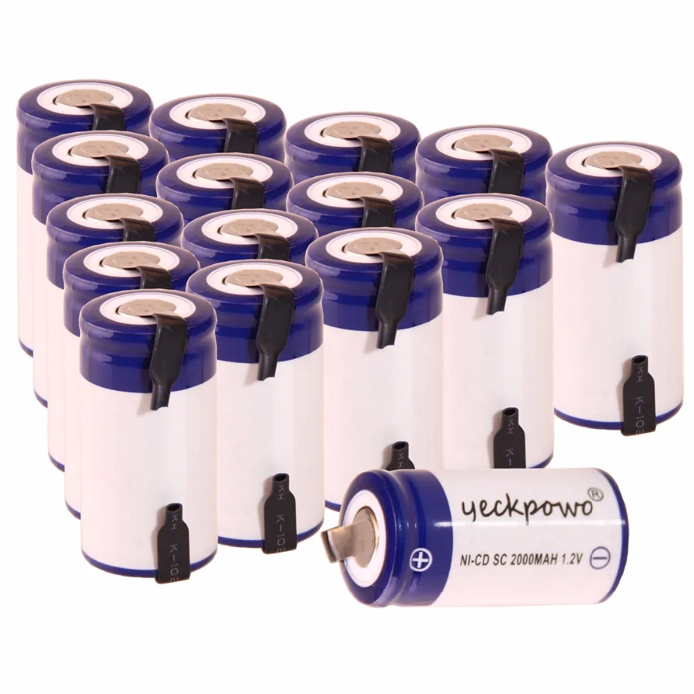 Yeckpowo 16 шт SC 2000mah 1 2 v батарея NICD перезаряжаемые батареи для электроинструментов 4 25