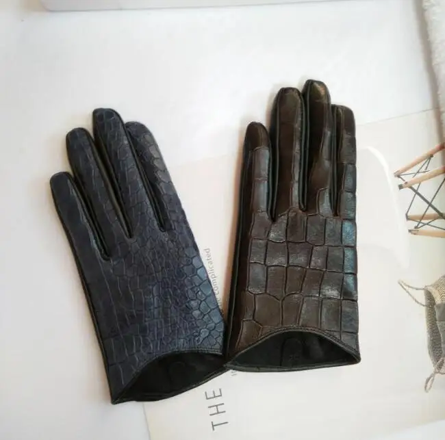 Женские перчатки из натуральной овчины искусственной крокодиловой кожи с