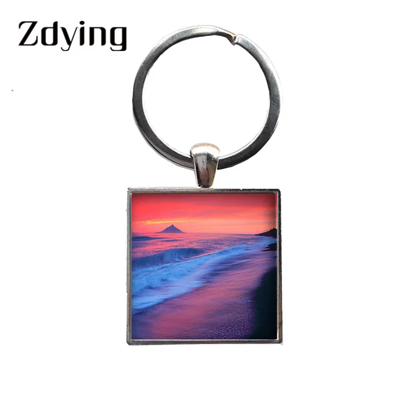 Брелок для ключей ZDYING морской пляжный квадратная форма стеклянный кабошон в виде