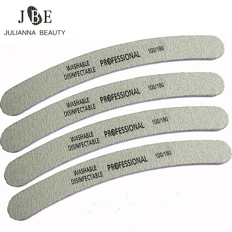 

4 шт./лот, высокое качество, серый цвет, пилка для ногтей, шлифовка, 100/180, двухсторонняя кривая, маникюрный салон, акриловый пилочка, инструмен...