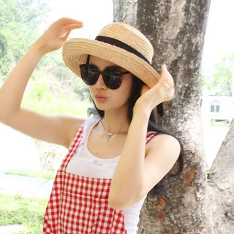 Модные новые летние Для женщин Защита от Солнца шляпа черный бантом ленты