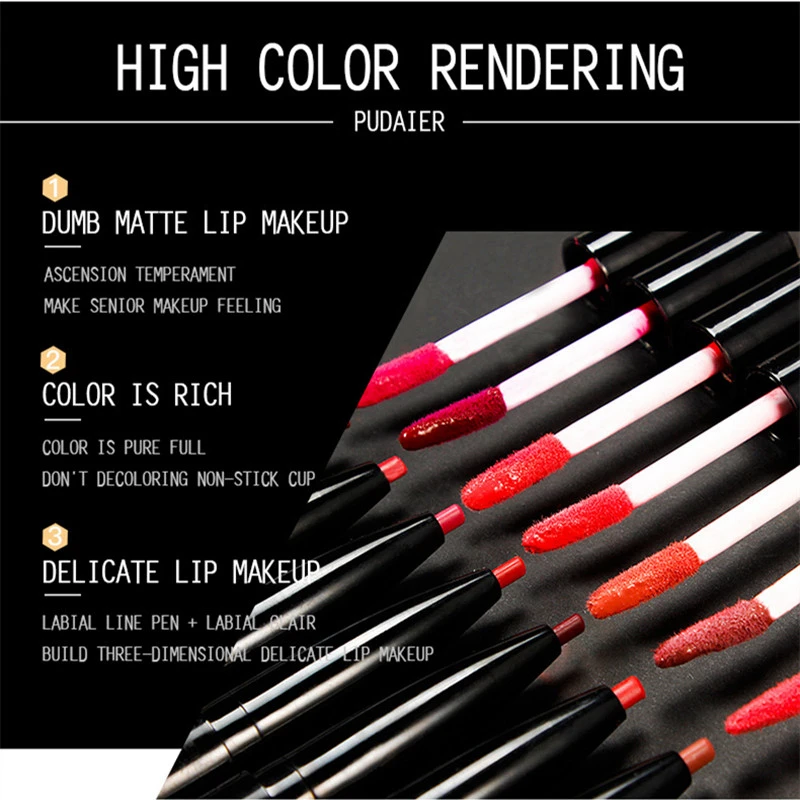 2 в 1 блеск для губ матовый макияж подводка карандаш 16 цветов жидкая помада