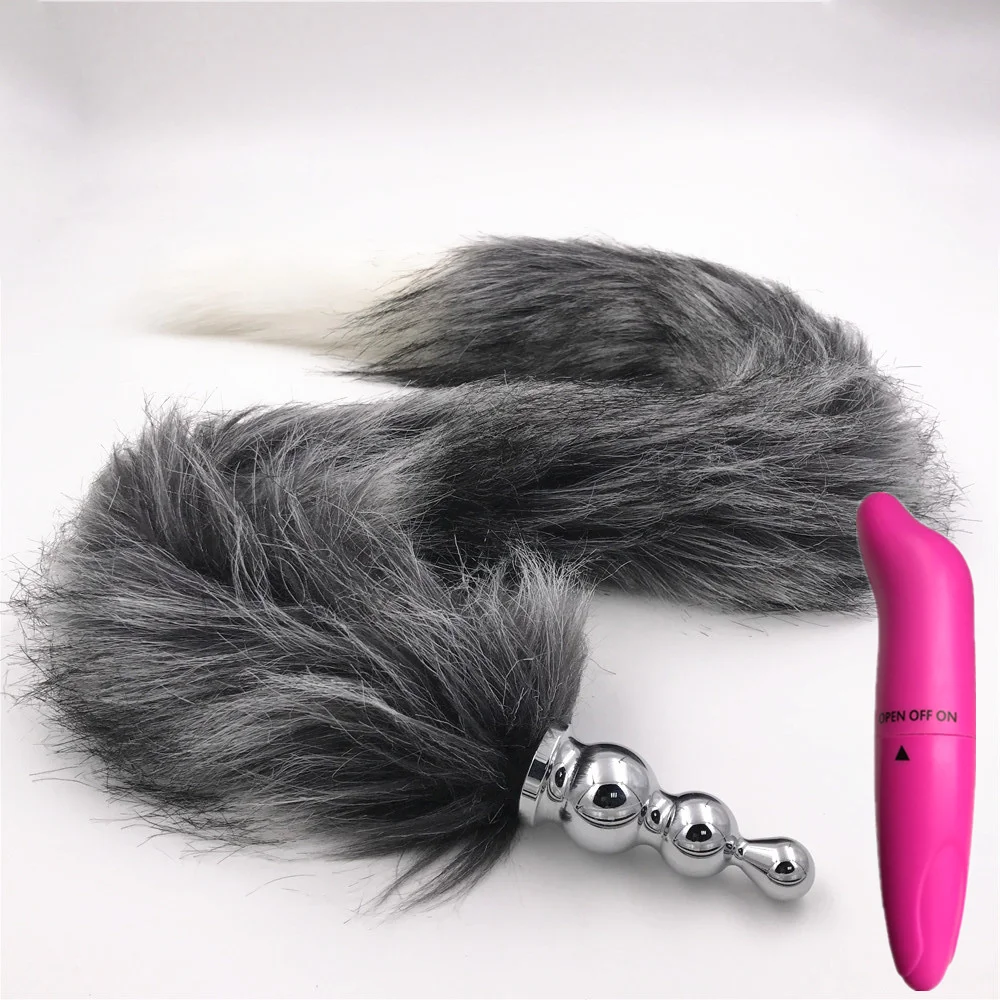2 шт./лот вибратор и длинный 80 см серый белый хвост пушистая Анальная пробка секс