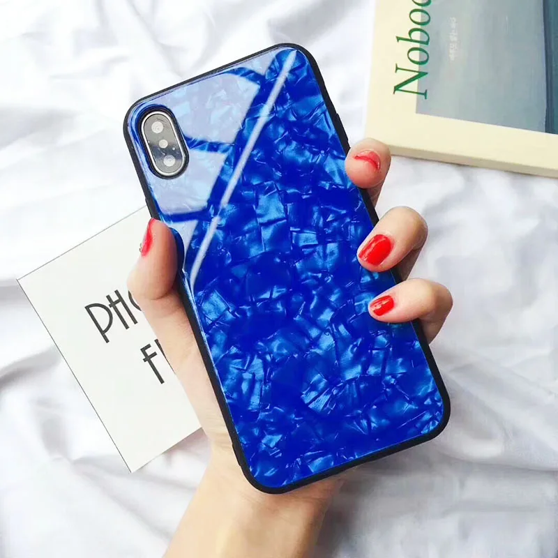Роскошные раковины закаленное Стекло случае принципиально для iPhone 7 8 6 S Plus Glossy