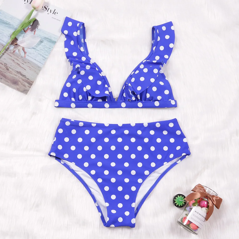 TCBSG New Arrival Push Up Bikinis Women Swimsuit Swimwear Ruffle Bandeau Brazilian Dot High Waist Bikini Set Biquini XL