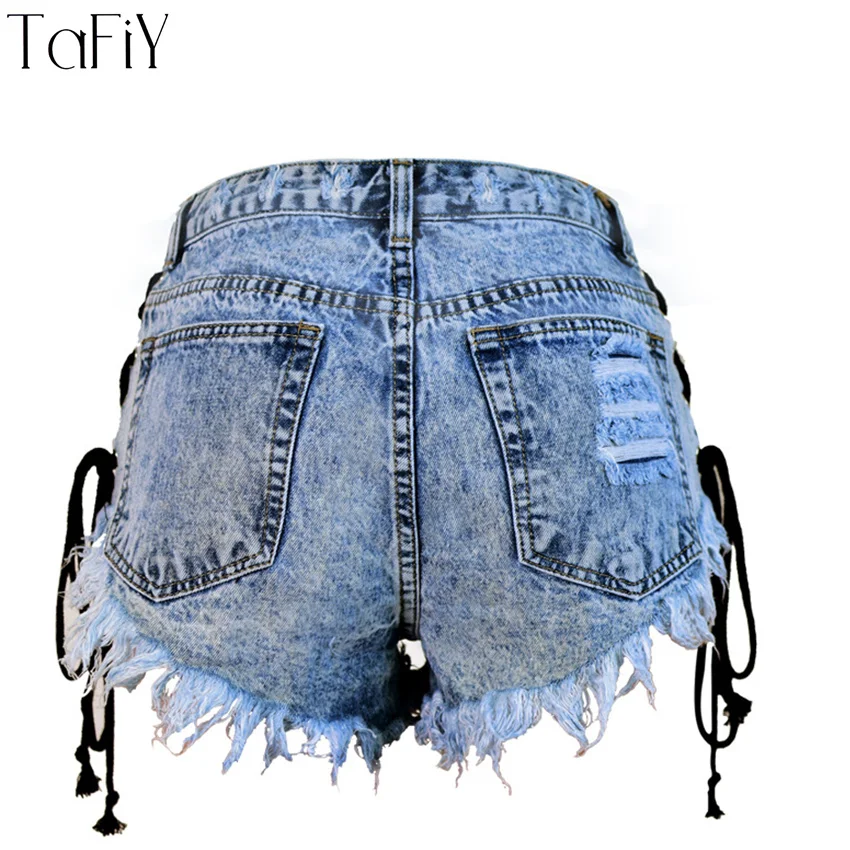 TaFiY 2017 Women Fashion Hip Lift Bandage Short Jeans Summer Plus Size Shorts Vintage Washed Tassel High Waist Denim | Женская одежда