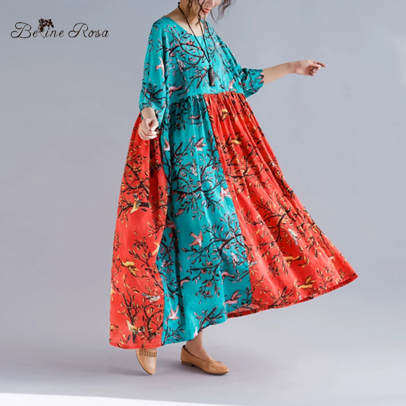 

BelineRosa 2019 Women's Colorful Cotton Linen Dresses Large Size Dress Retro China Style Plus Size Dress Women L~5XL TYW00984
