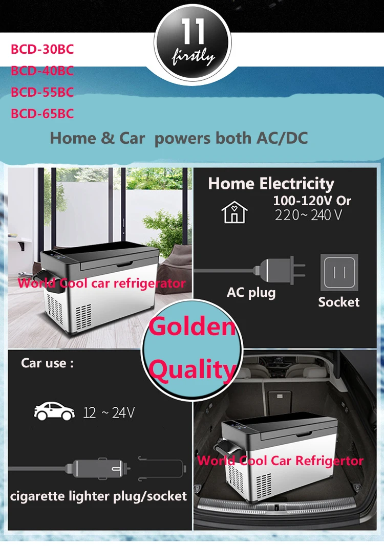 40L AC/DC12v/24v camping auto Vehicle outdoor movable small Refrigerator Fridge Cooler Compressor LED Freezer RV boat fridge