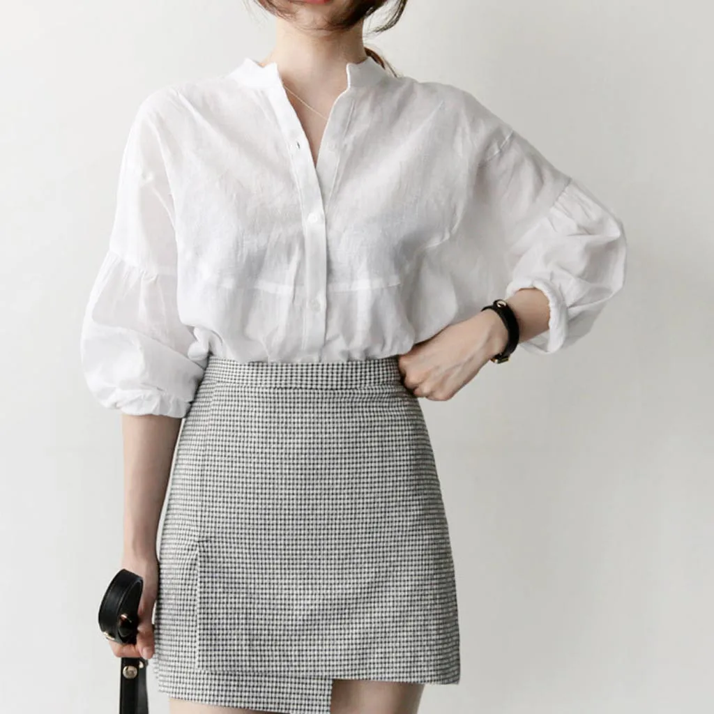 Женская блузка с длинным рукавом белая для офиса повседневная женская одежда