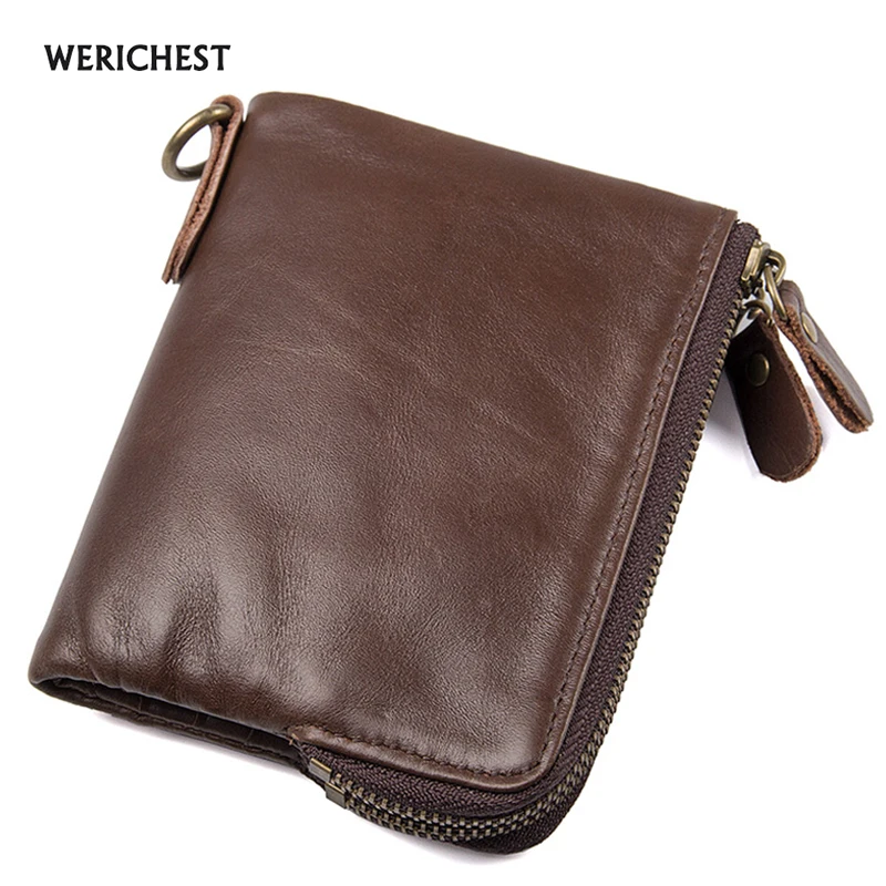 RFID кошелек противокражный сканирующий из натуральной кожи с застежкой для