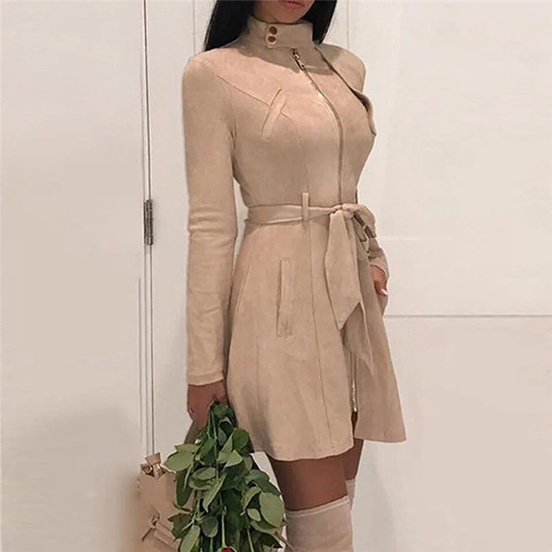 Женское повседневное пальто с высоким воротником однотонная ветровка на молнии