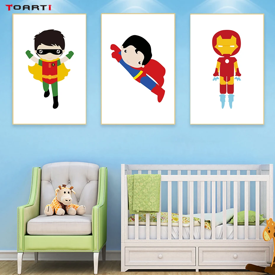 Мультяшные принты плакаты Железный человек Халк холст живопись на стене