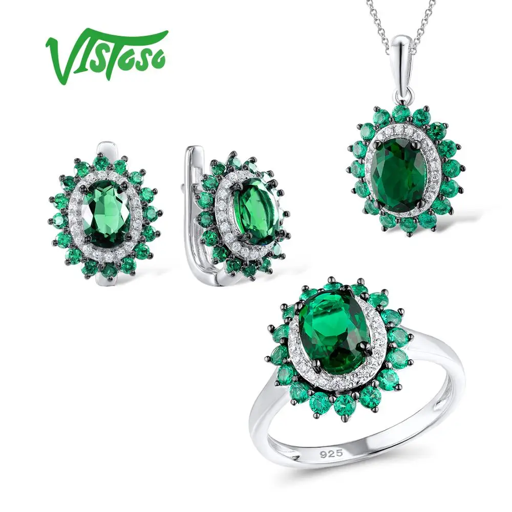 VISTOSO Ювелирные наборы для женщин 925 стерлингового серебра сверкающие зеленые