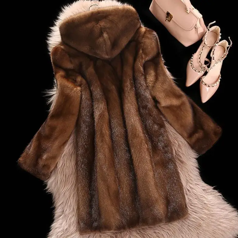 Faux Mink Fur Coat Women Winter New Fake Coats For Long Artificial Imitation Jackets Plus Size 6Xl K966 | Женская одежда