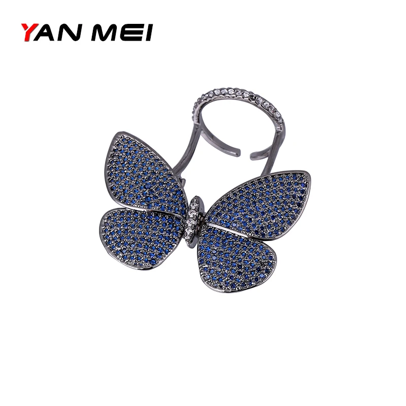 

Женские свадебные Открытые Кольца YAN MEI, новые модные открытые кольца с микрозакрепкой и крыльями бабочки, J1690A