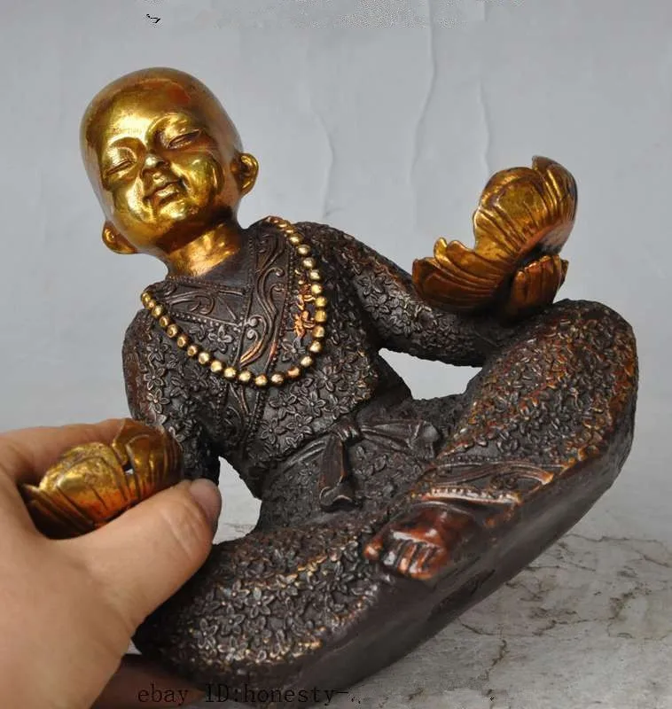 Китайский буддийский бронзовое напыление буддийские статуя монаха Будды цветок