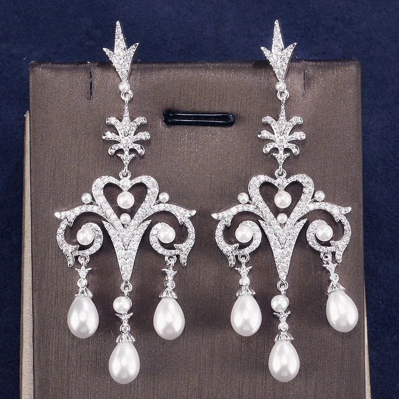 

Exquisite Creative Party Long Tassel Gold Plate Pearl Drop Earring Full Mirco Cubic Zirco Women Trendy Jewelry Accessories