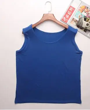 Синий Летнее платье плюс Размеры 6XL Модальные Женские топы с О-образным вырезом конфетного цвета, без рукавов, футболка для девочек Базовая майка Blusas - Цвет: Синий