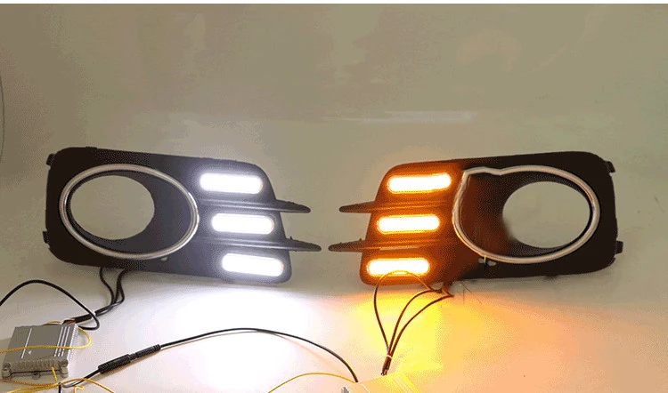 Qirun led drl Дневной ходовой светильник для Volkswagen Tiguan 2010-2012 с динамическим движущимся желтым поворотником и синим ночным светильник