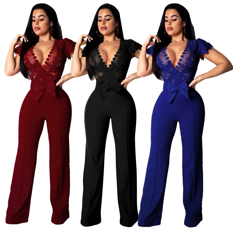 Женский ажурный кружевной Цветочный комбинезон Летний с коротким рукавом