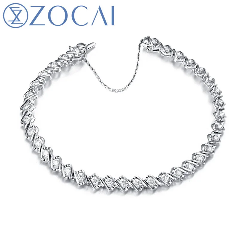 Реальный ZOCAI натуральный 1,5 CT Алмазный Сертифицированный I-J/SI в 18 K белого золота(AU750) браслет S00656