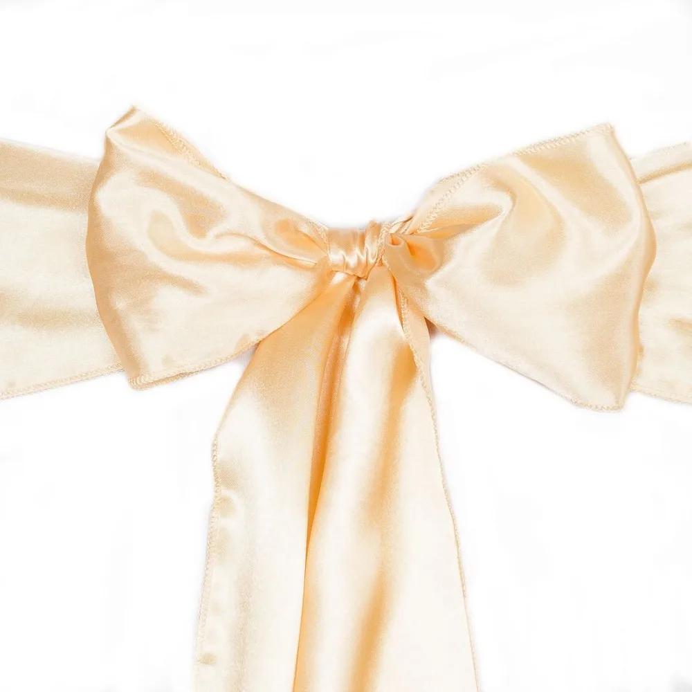 

100Pcs Satin Cantelope Elegant Chair Sashes Bow Back Tie Table Runner For Wedding Party Banquet Decor Free Shipping